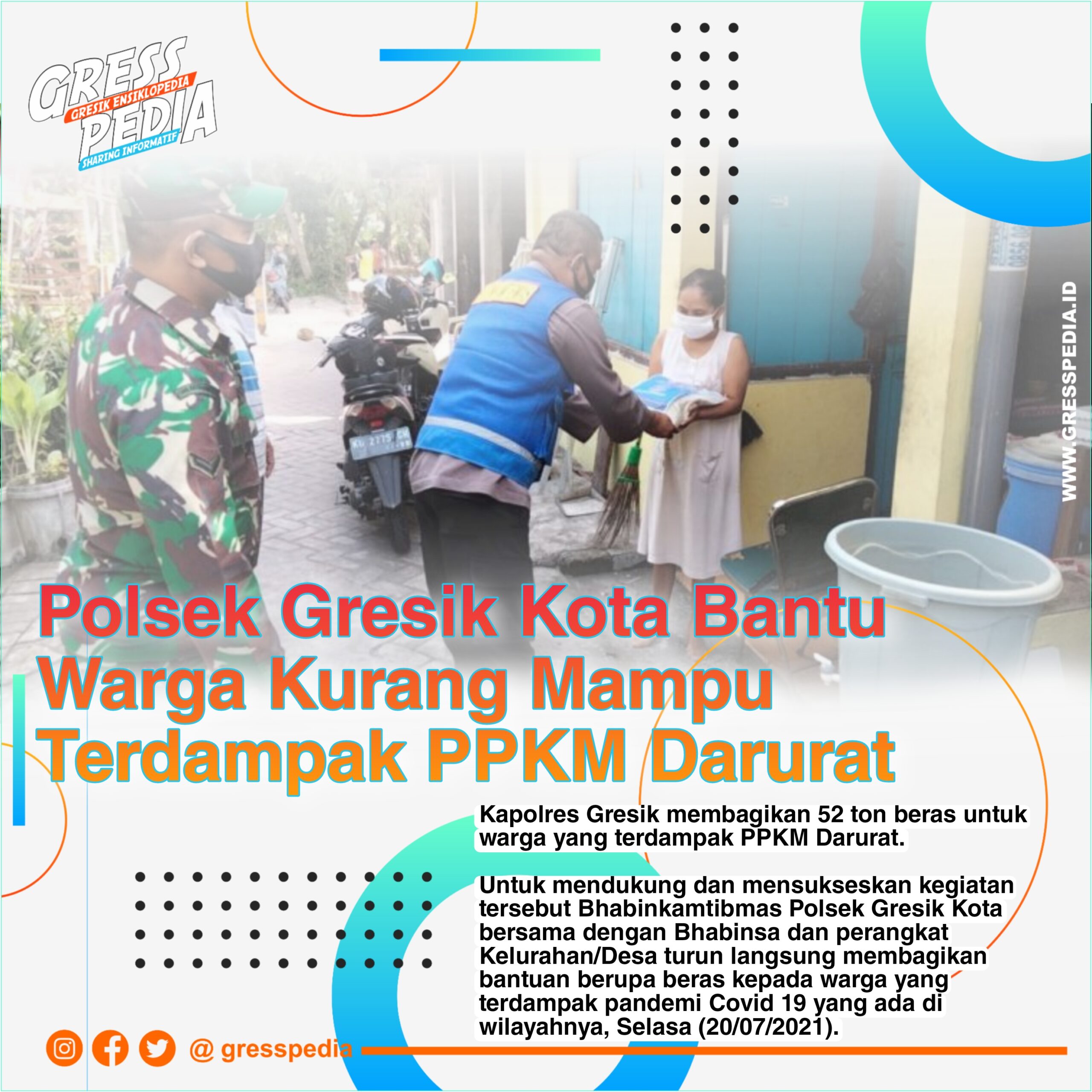 Polsek Gresik Kota Bantu Warga Kurang Mampu Terdampak PPKM Darurat