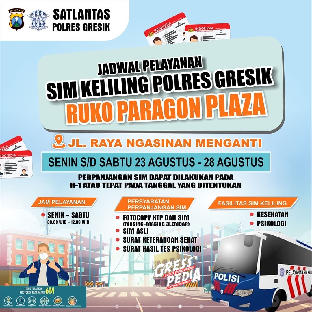 Jadwal Sim Keliling Gresik Agustus 2021 (Minggu ke 4)
