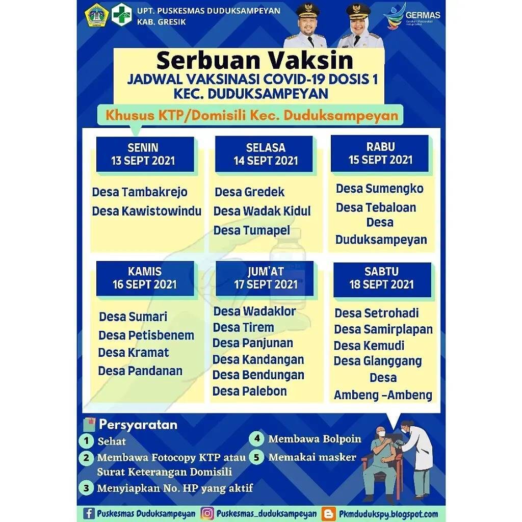 Jadwal Vaksinasi Gresik September 2021 - Gresspedia