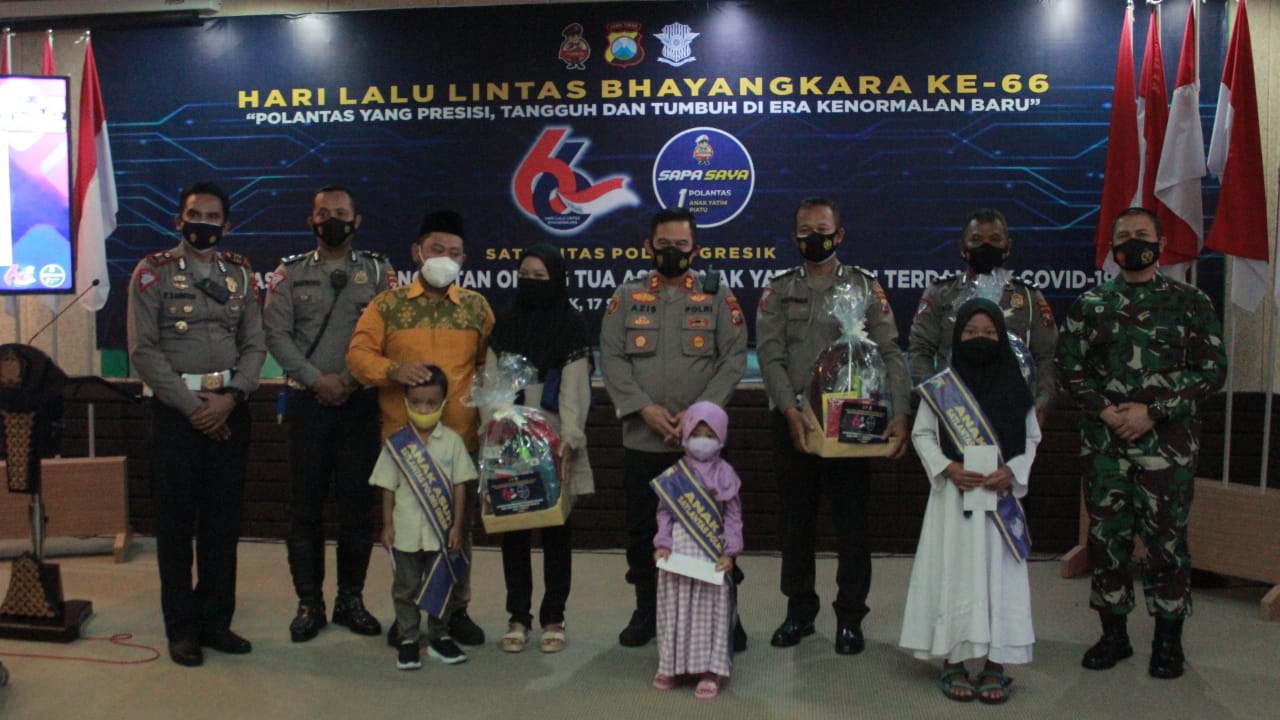 Peringati HUT Lantas, 63 Anggota Polantas Gresik Jadi Ortu Asuh Anak Yatim Covid