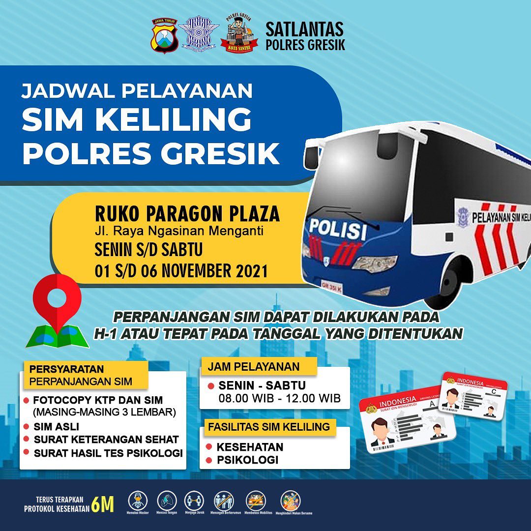 Jadwal Sim Keliling Gresik November 2021 (Minggu ke 1)