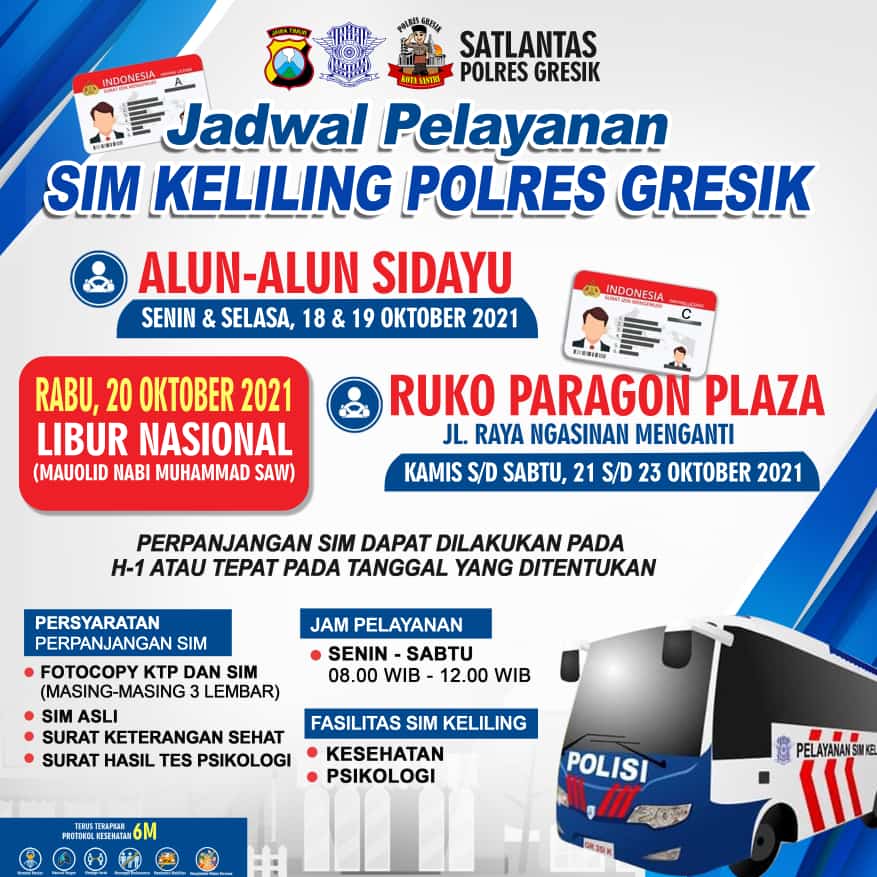 Jadwal Sim Keliling Gresik Oktober 2021 (Minggu ke 3)