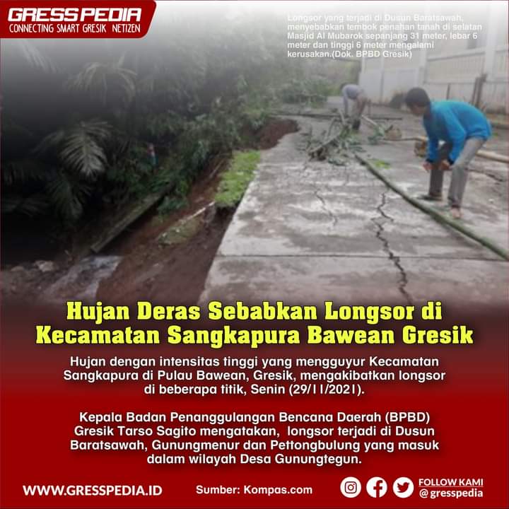 Akibat Hujan Deras , Longsor di Kecamatan Sangkapura Bawean Gresik