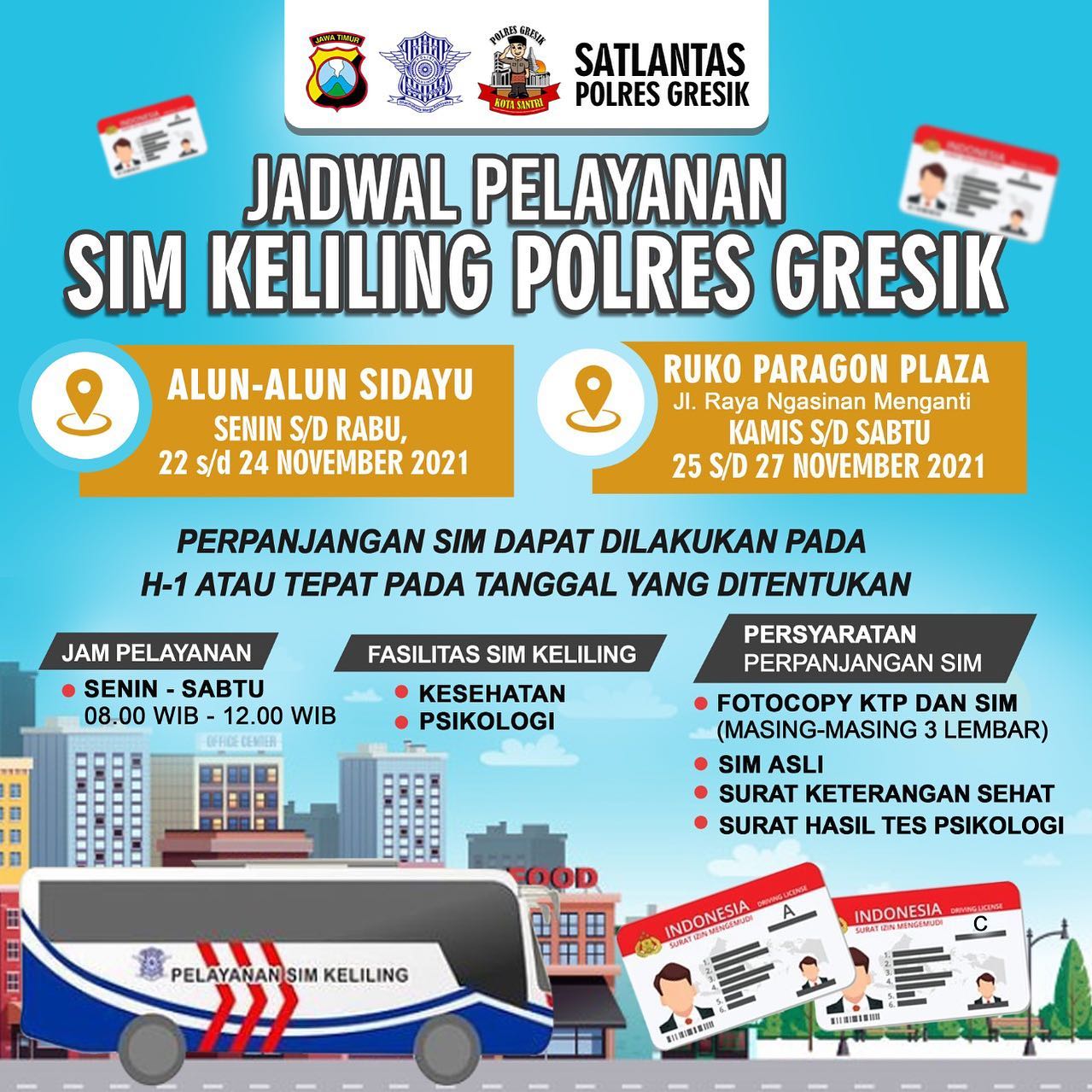 Jadwal Sim Keliling Gresik November 2021(Minggu ke 4)