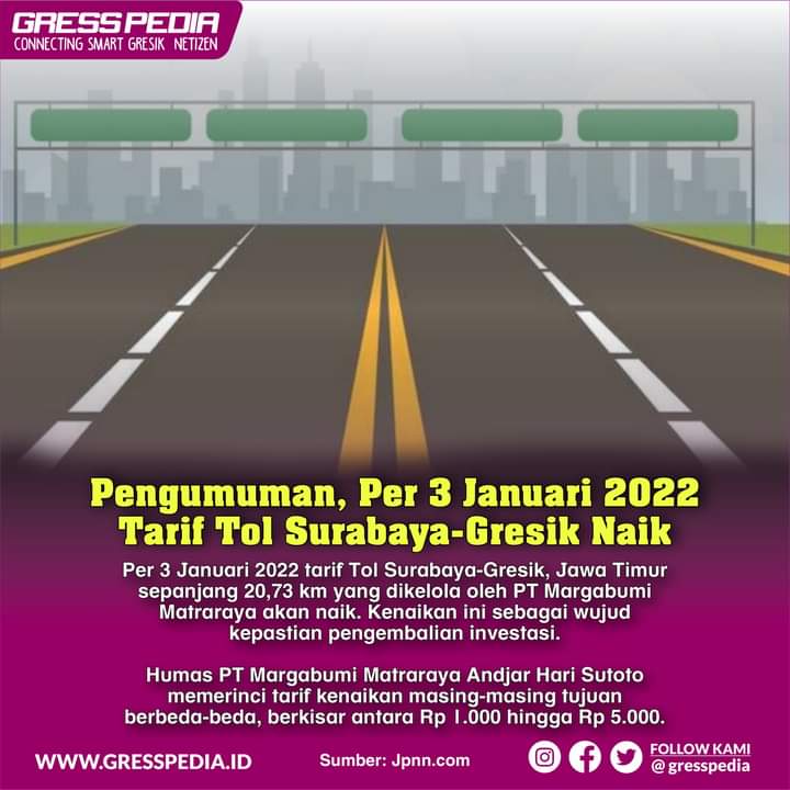 Tarif Tol Surabaya-Gresik Naik Per 3 Januari 2022