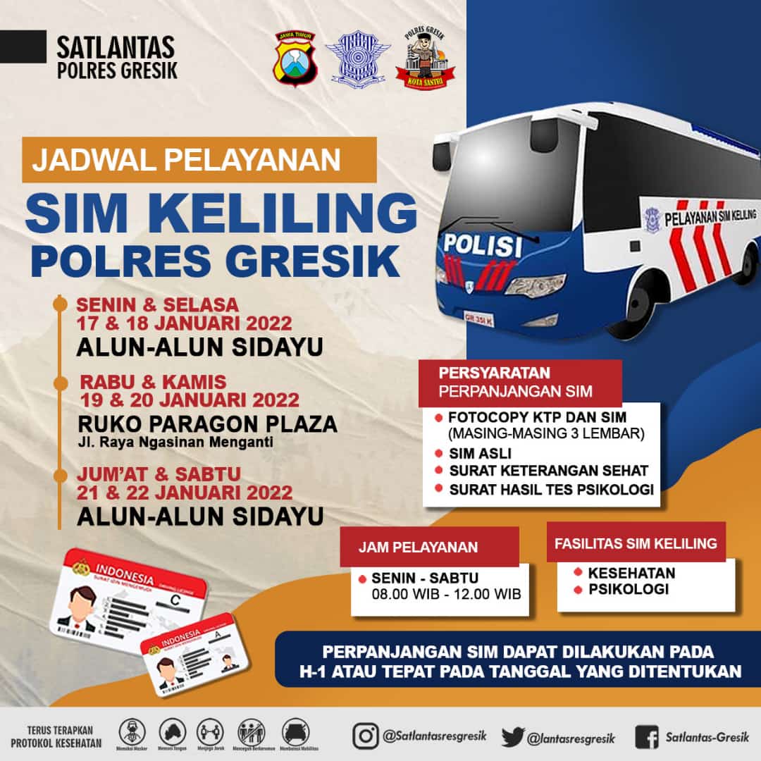 Jadwal Sim Keliling Gresik Januari 2022 (Minggu ke 3)
