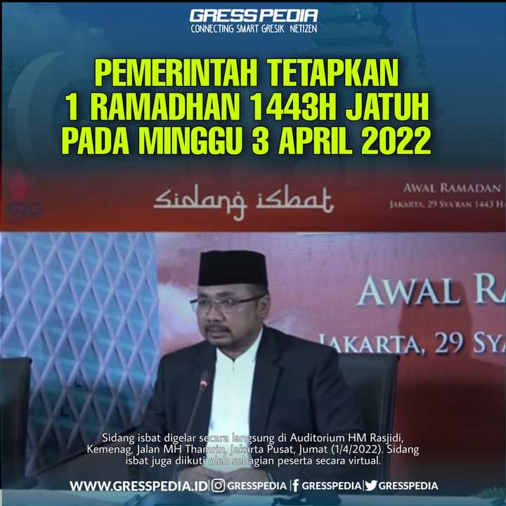 Pemerintah Tetapkan 1 Ramadhan 1443 H Jatuh Pada Minggu 3 April 2022
