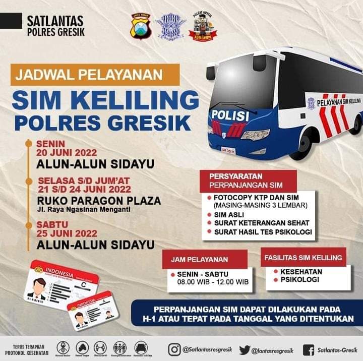 Jadwal Sim Keliling Gresik Juni 2022 (Minggu ke 3)