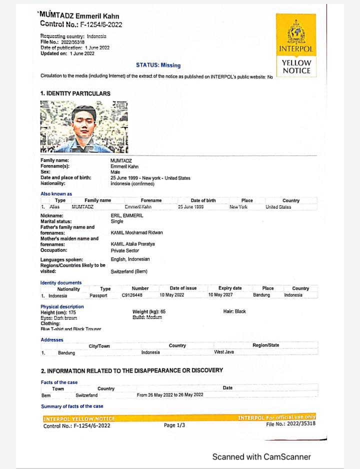 Kadiv Humas Polri: Interpol Telah Terbitkan Yellow Notice Pencarian Anak Ridwan Kamil