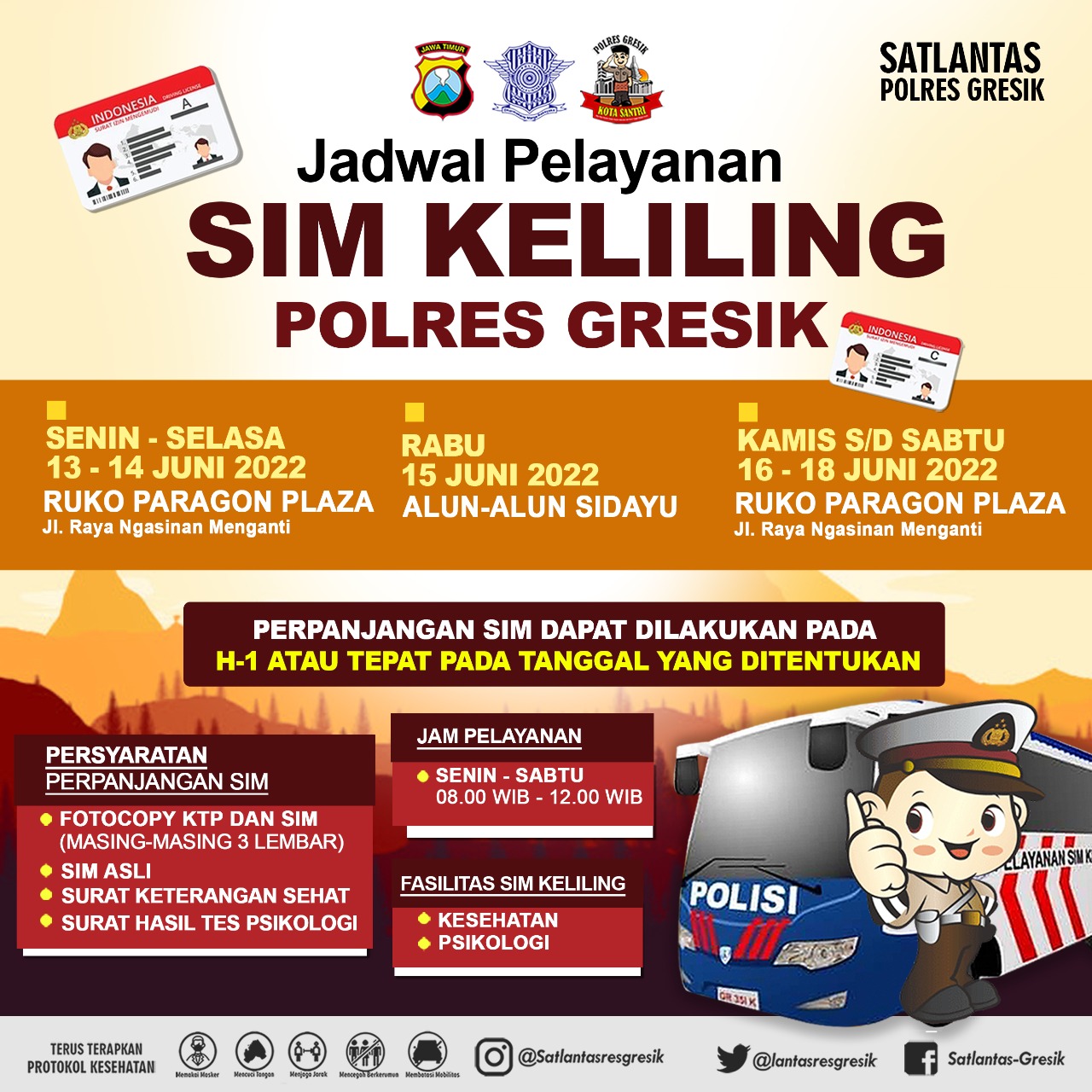 Jadwal Sim Keliling Gresik Juni 2022 (Minggu ke 2)
