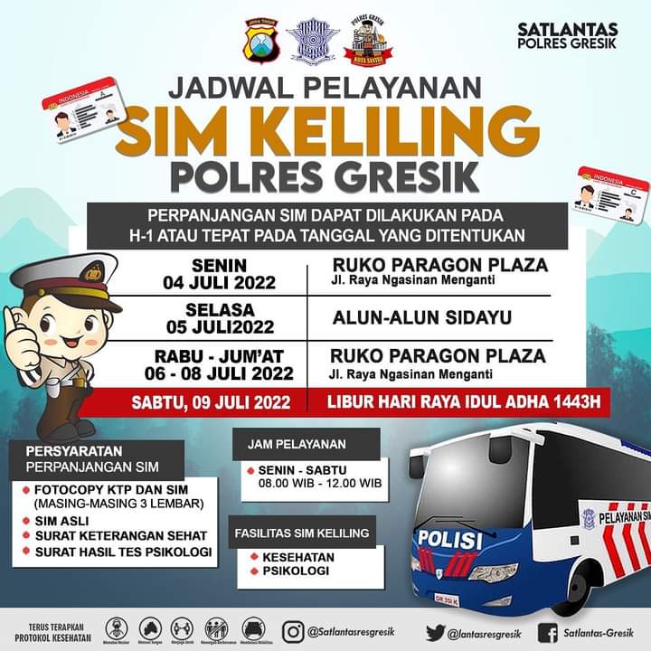 Jadwal Sim Keliling Gresik Juli 2022 (Minggu ke 1)