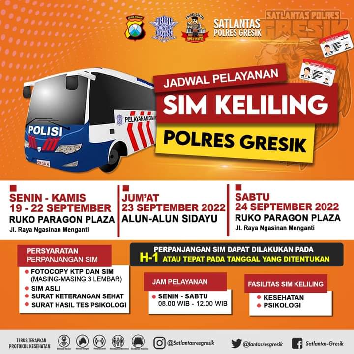 Jadwal Sim Keliling Gresik September 2022 (Minggu ke 3)