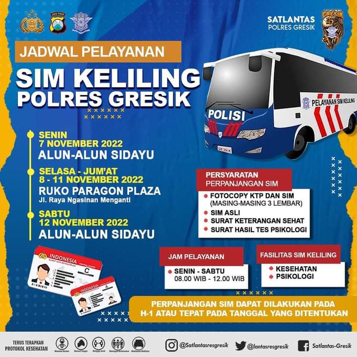 Jadwal Sim Keliling Gresik November 2022 (Minggu ke 2)