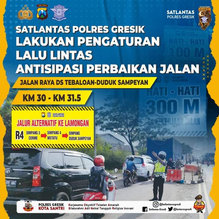 Pengecoran di Duduksampeyan Berlanjut, Satlantas Polres Gresik Terapkan Contraflow