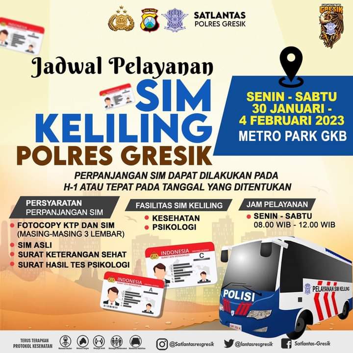 Jadwal Sim Keliling Gresik 30 Januari - 4 Februari 2023