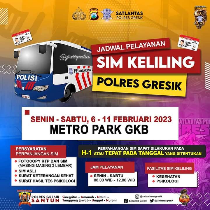 Jadwal Sim Keliling Gresik Februari 2023 (Minggu ke 1)