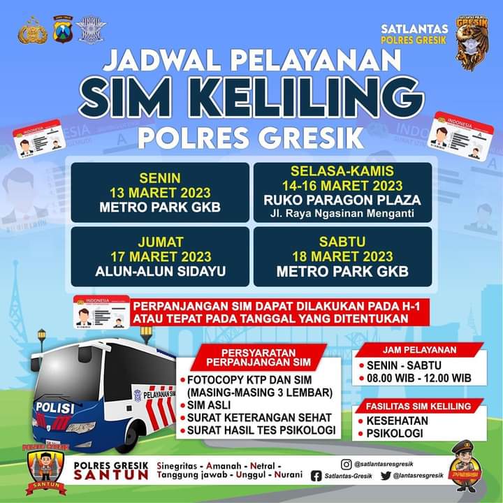 Jadwal Sim Keliling Gresik Maret 2023 (Minggu ke 2)