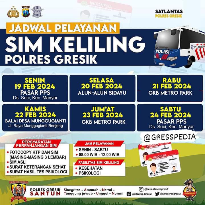Jadwal Sim Keliling Gresik Februari 2024 (Minggu ke 3)