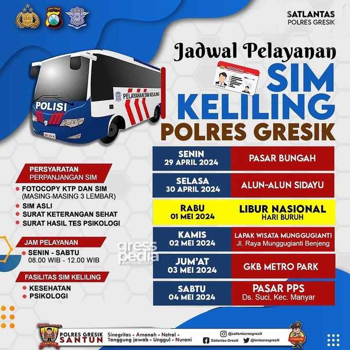 Jadwal Sim Keliling Gresik 29 April - 4 Mei 2024