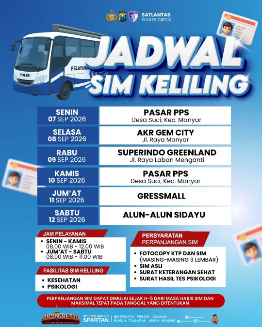 Jadwal Sim Keliling Gresik September 2026 (Minggu ke 1)