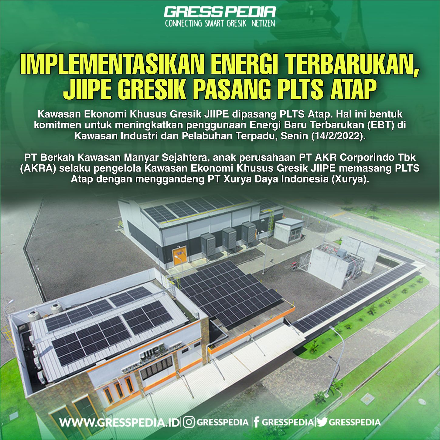 Implementasikan Energi Terbarukan, JIIPE Gresik Pasang PLTS Atap