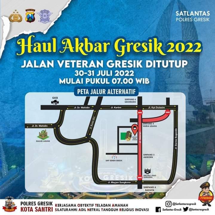 Informasi Penutupan Jalan Veteran Gresik pada Haul Akbar 2022