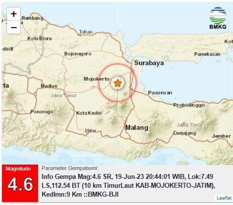 Gempa Magnitudo 4,6 Guncang Mojokerto Jawa Timur, Terasa Hingga Gresik